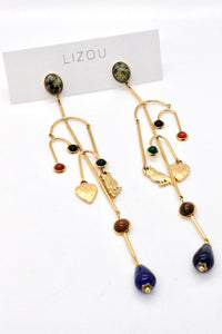 Museum Style Artsy Owl Heart Stone Mobile Earrings - E4-305