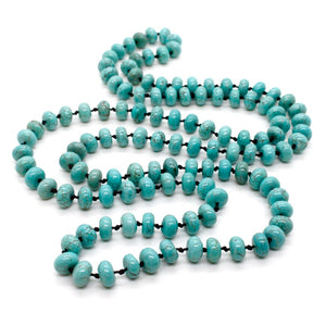 Hand-Knotted Long Turquoise Rondelle Bead Necklace