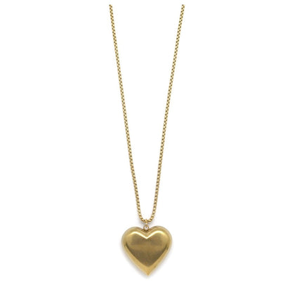 Long Puffy Gold Heart Necklace