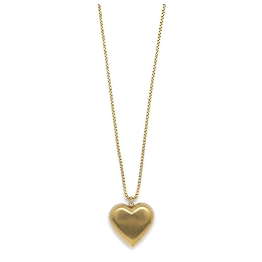 Long Puffy Gold Heart Necklace