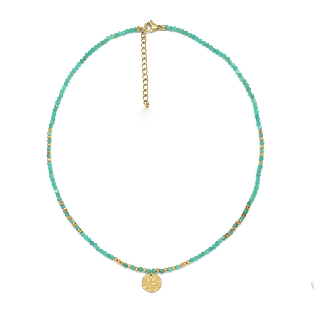 Single Gold Charm Amazonite Necklace -  N2-2673AZ
