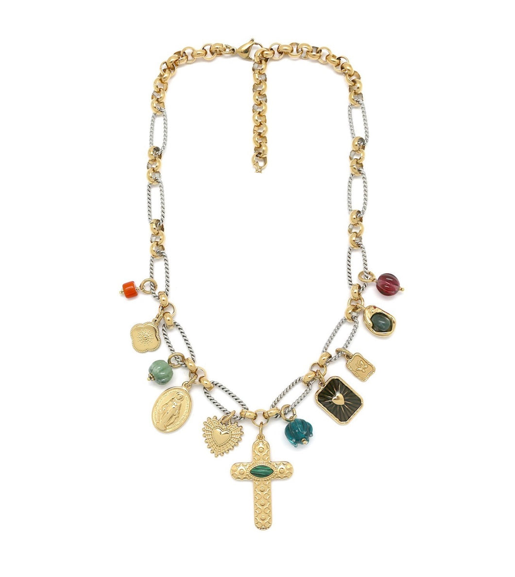 Malachite Cross Charm Necklace - N2-2655