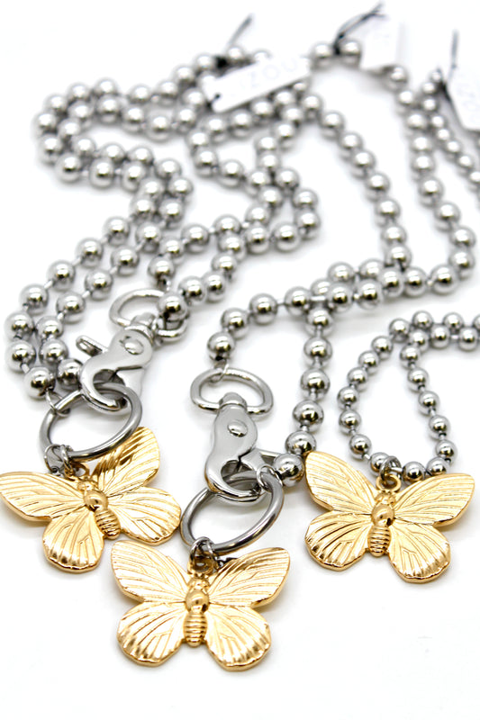 Gold Butterfly Convertible Silver Chain Necklace