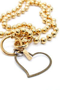 Convertible Short or Long Ball Chain Necklace with Open Heart Charm - N2-475GD