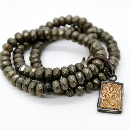 Faceted Pyrite Mini Gold Buddha Charm Bracelet -Buddha Collection-