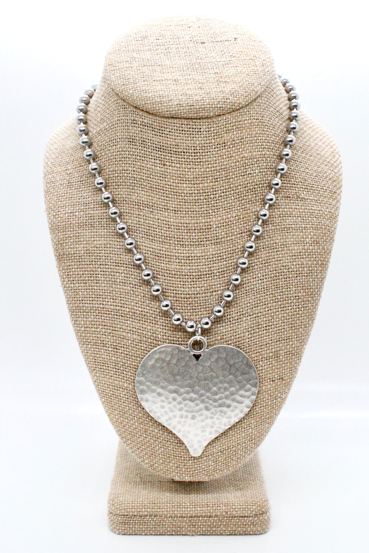 Large Hammered Heart Convertible Silver Chain Necklace