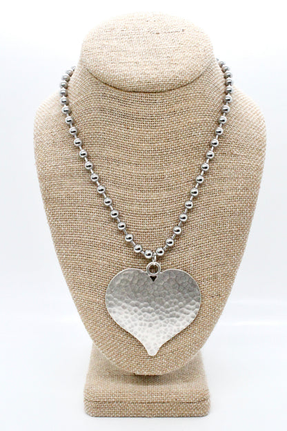 Large Hammered Heart Convertible Silver Chain Necklace