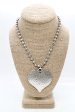 Load image into Gallery viewer, Large Hammered Heart Convertible Silver Chain Necklace
