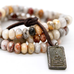 Crazy Lace Agate Reversible Vintage Buddha Charm Bracelet -Buddha Collection-