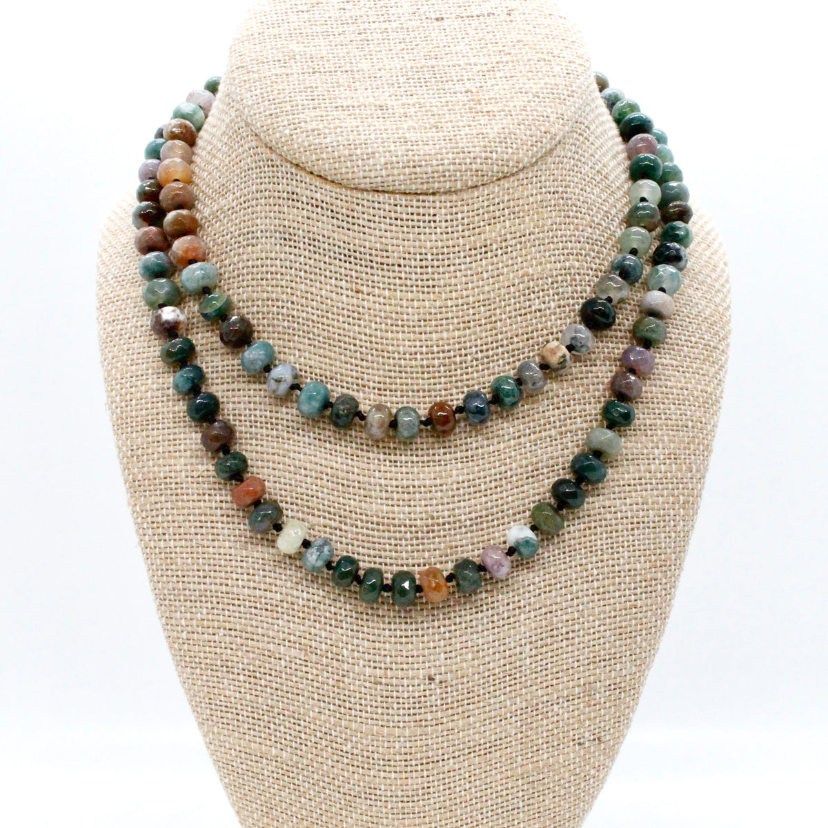Hand-Knotted Long India Agate Bead Necklace - NL-IA