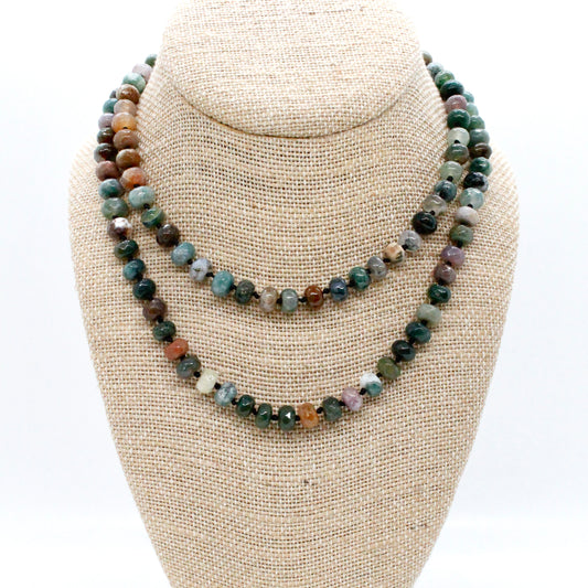 Hand-Knotted Long India Agate Bead Necklace - NL-IA