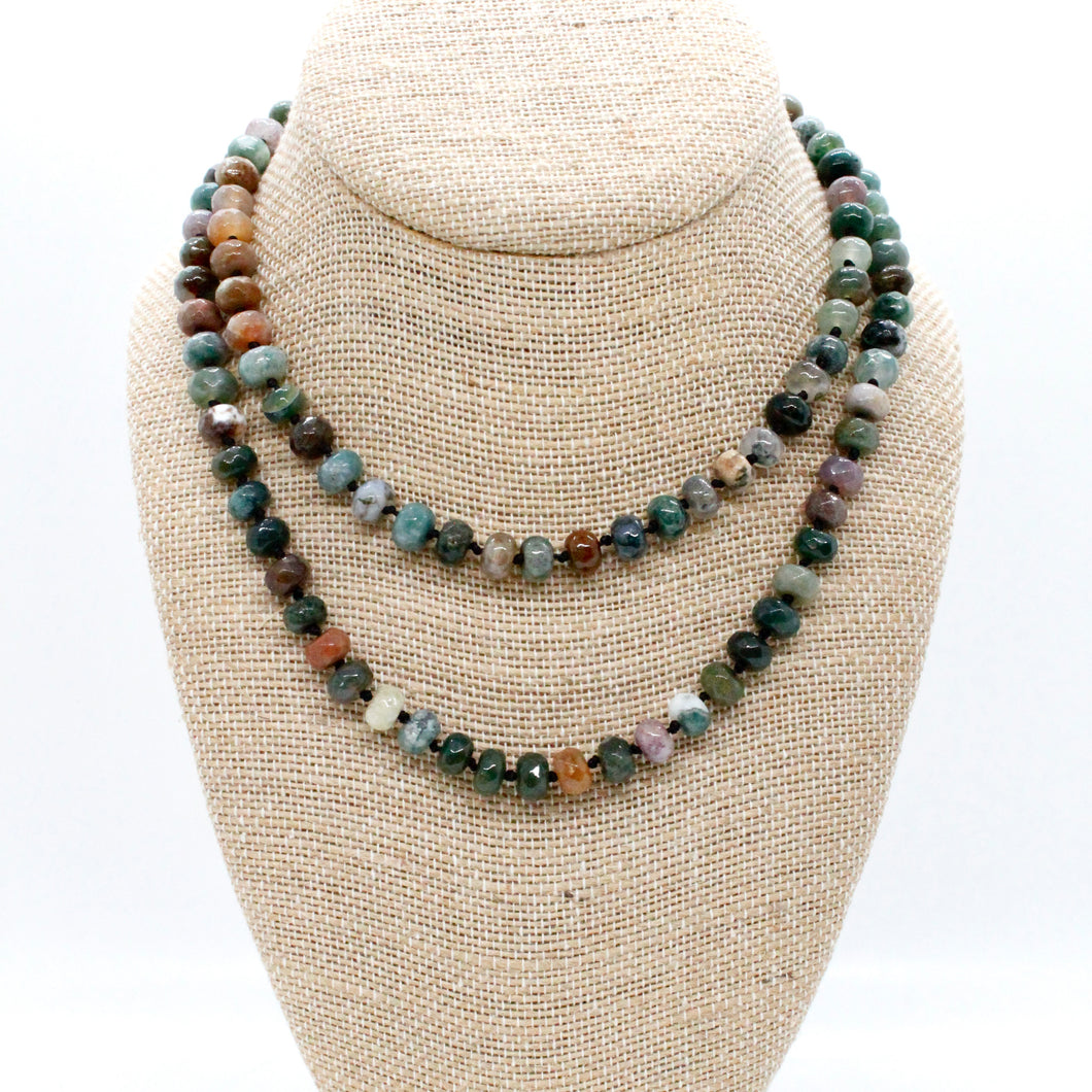 Hand-Knotted Long India Agate Bead Necklace - NL-IA
