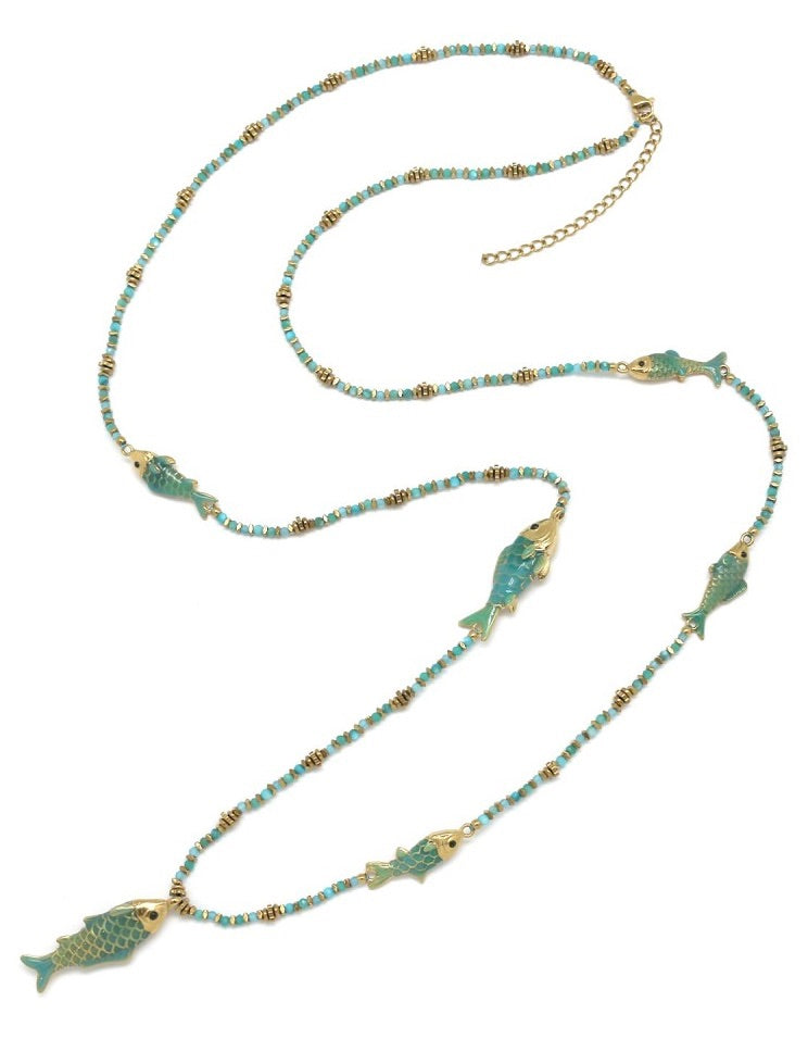 Stone Fish Lariat Necklace - N2-2595