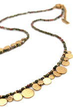 Load image into Gallery viewer, Short Mini Gold Disc Charm Unakite Necklace - N2-2612U
