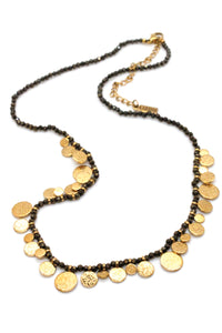 Short Mini Gold Disc Charm Pyrite Necklace - N2-2612P