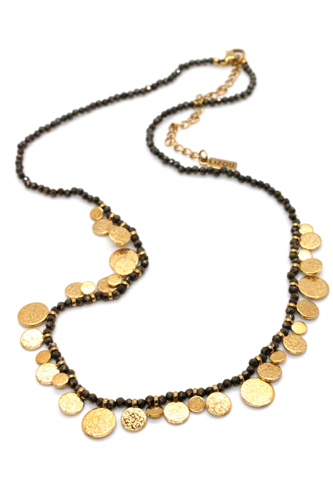 Short Mini Gold Disc Charm Pyrite Necklace - N2-2612P