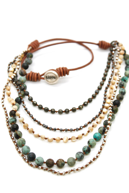 Semi Precious Stone Multi Strand Short Necklace - NLS-Clover
