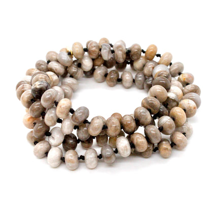 Hand-Knotted Long Silver Leaf Jasper Bead Necklace - NL-SLJ