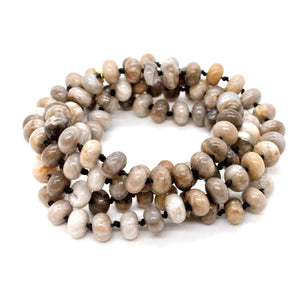 Hand-Knotted Long Silver Leaf Jasper Bead Necklace - NL-SLJ