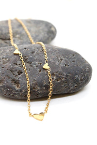 Delicate Gold Triple Heart Charm Necklace -Mini Collection-