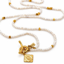 Load image into Gallery viewer, Mini Freshwater Pearl French Religious Medal Long Necklace - FMN09
