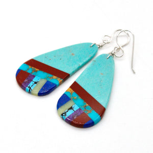 Turquoise Stone Mosaic Navajo American Indian Earrings