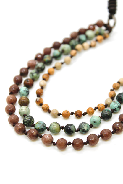 Semi Precious Stone Multi Strand Short Necklace - N4-016