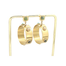 Load image into Gallery viewer, Semi Precious Stones on Wide Hoop Dangle Earrings - E4-366
