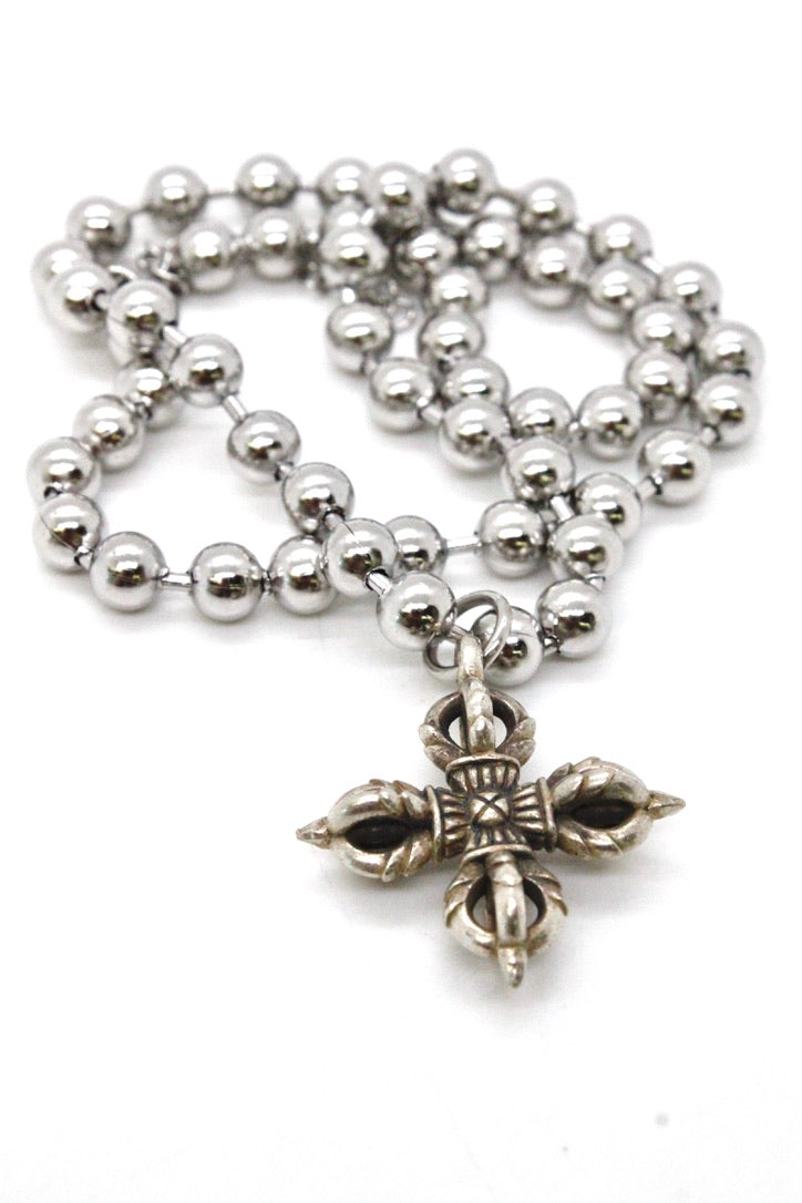 Single Silver Ball Chain Necklace with Lucky Silver Cross N2-S1014 -The Classics Collection-