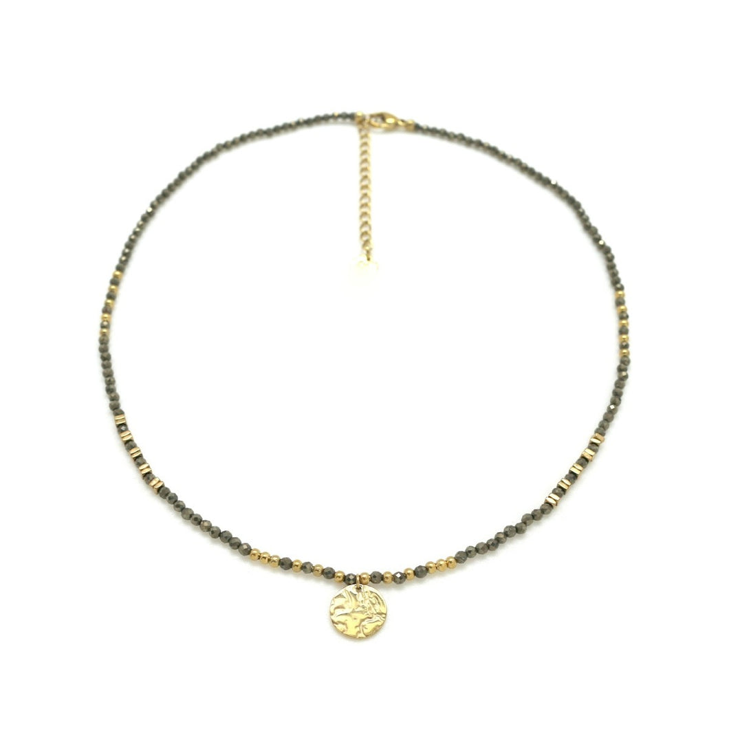 Single Gold Charm Pyrite Necklace -  N2-2673PY