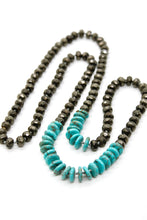 Load image into Gallery viewer, Hand-Knotted Thin Turquoise and Pyrite Beaded Necklace - NL-PYT
