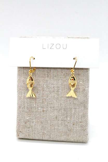 Small Articulated Gold Fish Earrings - E4-267s