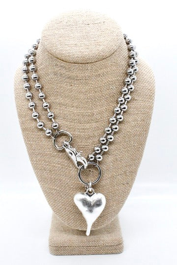 Heavy Silver  Heart Pendant Convertible Silver Chain Necklace