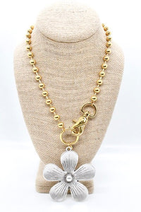 Large Flower Pendant Convertible Gold Chain Necklace