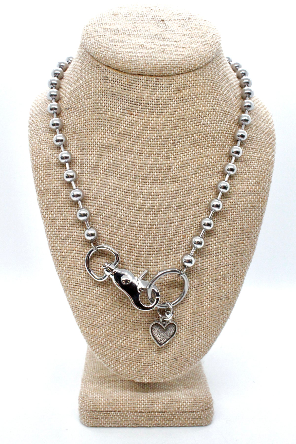 Small Silver Textured Heart Necklace Single Silver Chain Claw Clasp