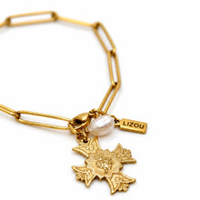 Load image into Gallery viewer, Gold Chain Bracelet Cross and Pearl French Religious Medal - FMB08
