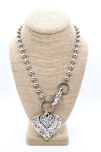 Double Heart Pendant Convertible Silver Chain Necklace