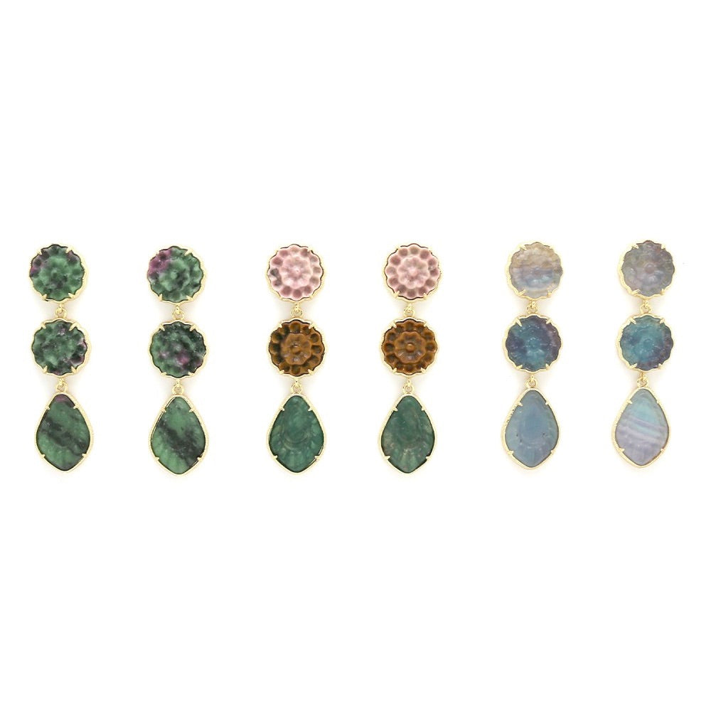 Flower Stone Dangle Earrings - E4-295