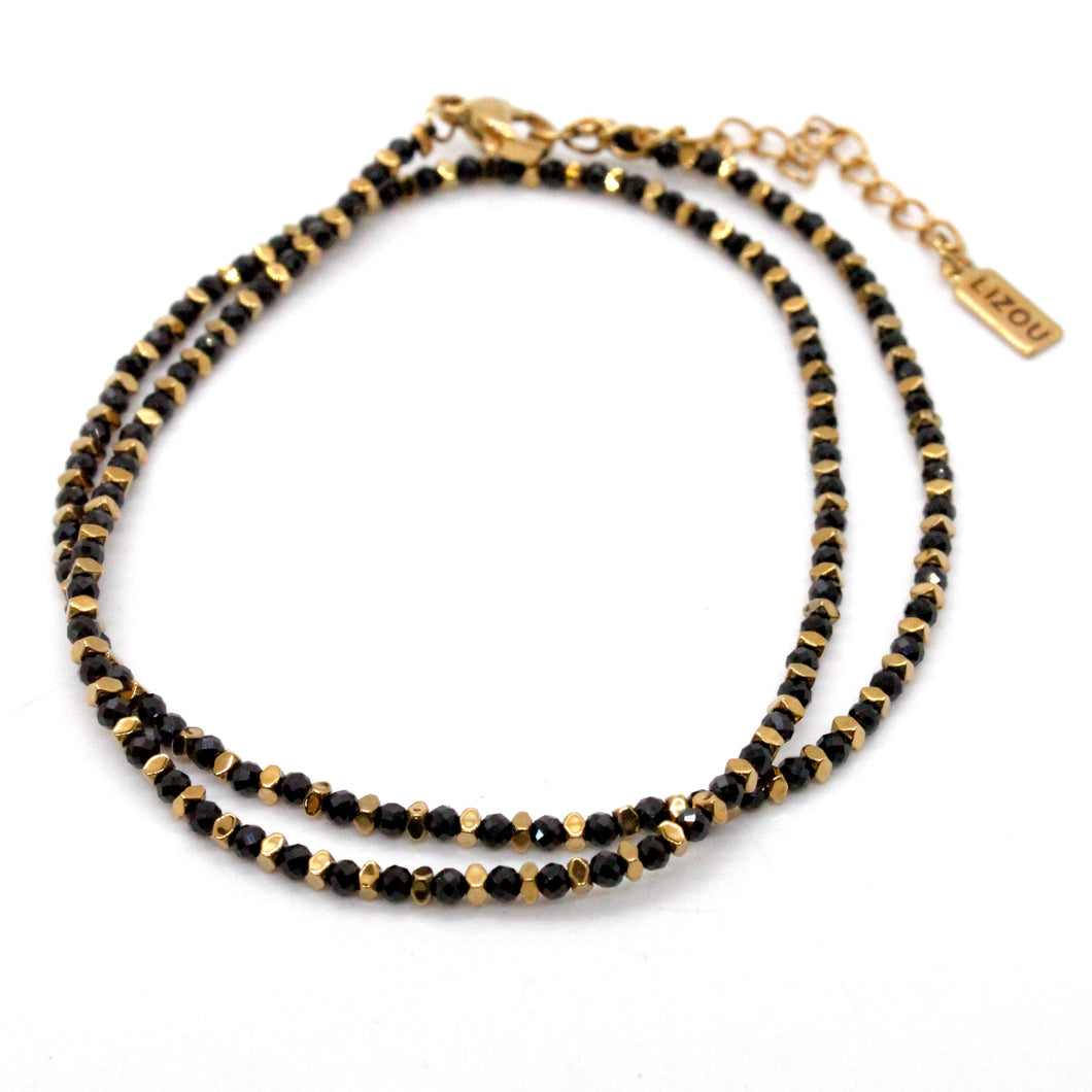 Mini Gold Nugget and Faceted Stone Single Strand Necklace - N2-2618