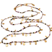 Load image into Gallery viewer, Tourmaline and Pearl Gold Mini Coin Wrap Necklace - N2-2616B
