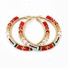 Load image into Gallery viewer, Beautiful Red and Green Japanese Seed Bead Hoop Earrings -Seeds Collection-
