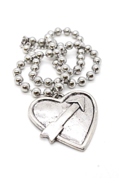 Single Silver Ball Chain Necklace with Silver Heart Arrow N2-S1012 -The Classics Collection-
