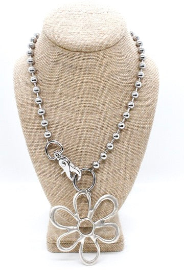 Flower Outline Pendant Convertible Silver Chain Necklace