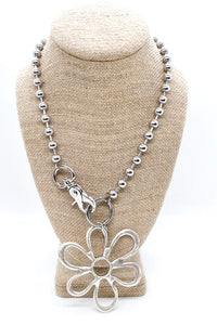 Flower Outline Pendant Convertible Silver Chain Necklace