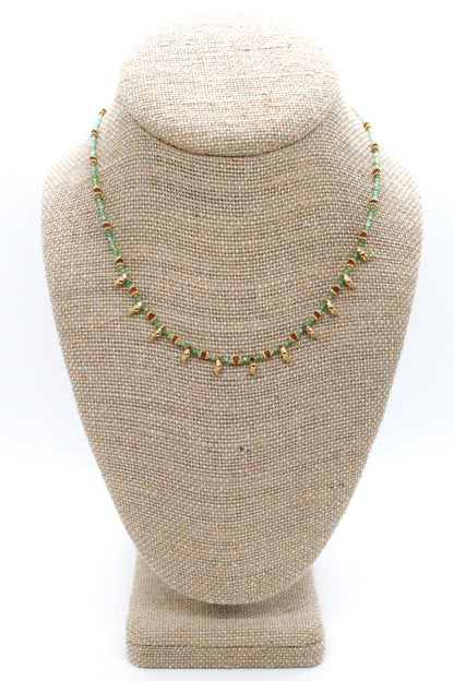 Short Mini Charm Green Zirconium Necklace - N2-2611Z