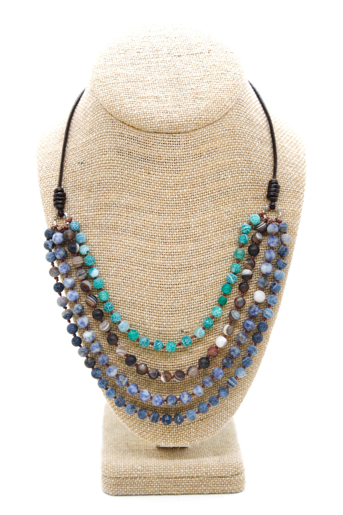 Semi Precious Stone Multi Strand Short Necklace - NLS-M15
