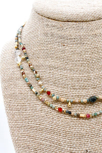 Museum Style Gold Plate and Semi Precious Stone Double Length Necklace -French Flair Collection-