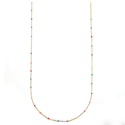 Long Gold Necklace with Rainbow Enamel Dots N2-2371 -French Flair Collection-
