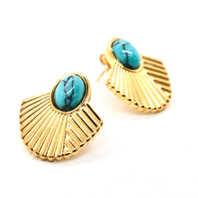 Load image into Gallery viewer, Turquoise and Gold Geometrical Stud Earrings E4-200 -French Flair Collection-
