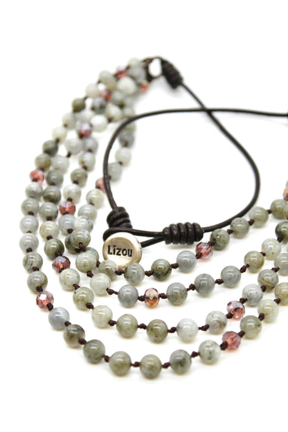 Semi Precious Stone Multi Strand Short Necklace -NLS-Smoke